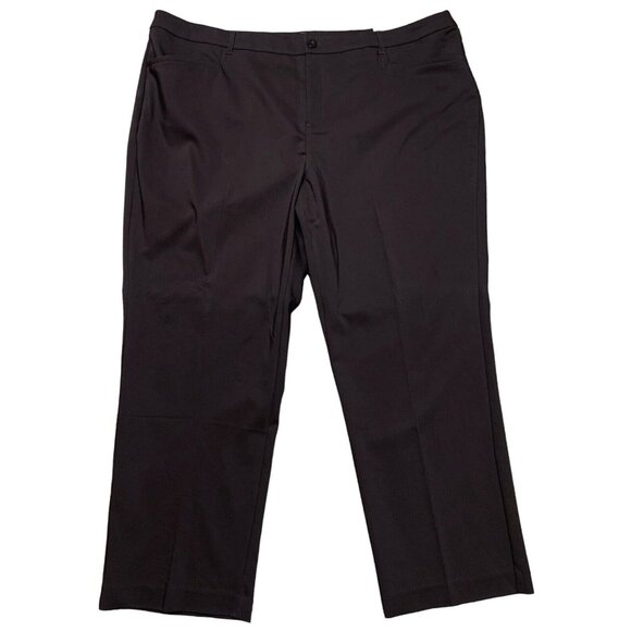 CJ Banks Womens 24W Brown Relaxed Fit High-Rise Trousers Stretch Pockets NEW - Picture 1 of 15